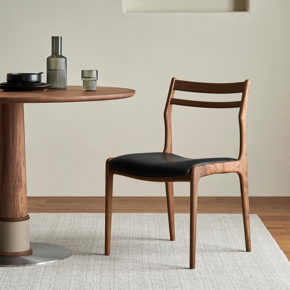 Shanqiang North American Black Walnut & Genuine Leather Dining Chair – Italian Minimalist Designer Chair, Scandinavi