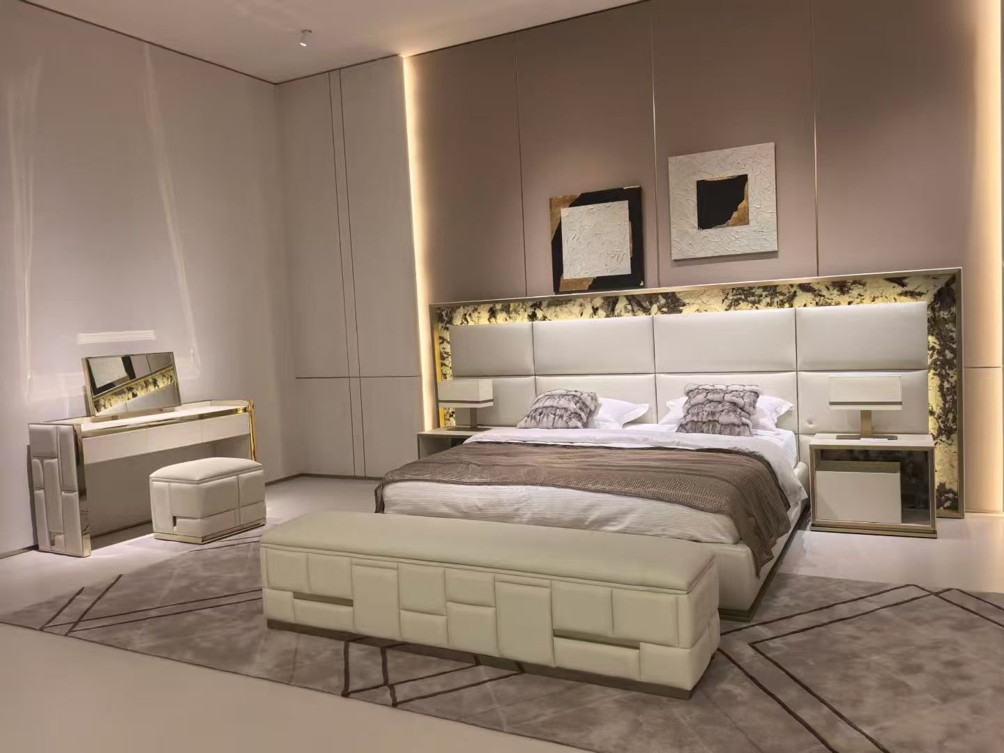 Modern Luxury LED Platform Bed with Integrated Nightstands