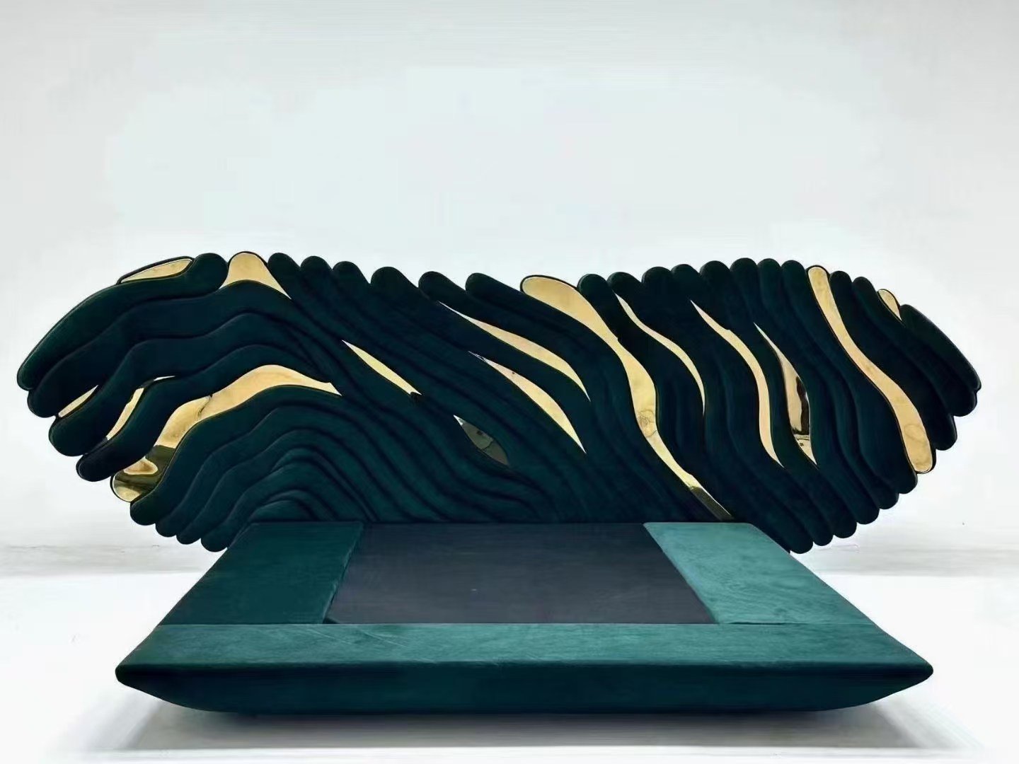 Modern Wave Sculpted Upholstered Bed Frame