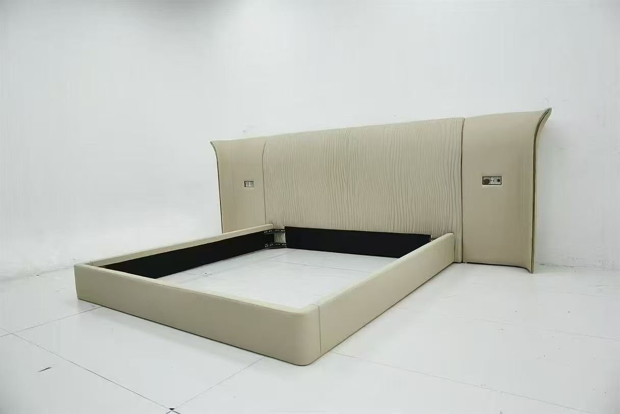 Modern Wave Wing Upholstered Bed Frame