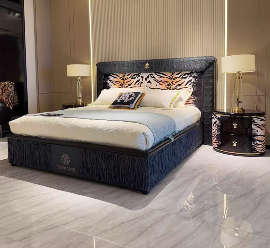 Luxury Embroidered Marble Upholstered Bed Frame