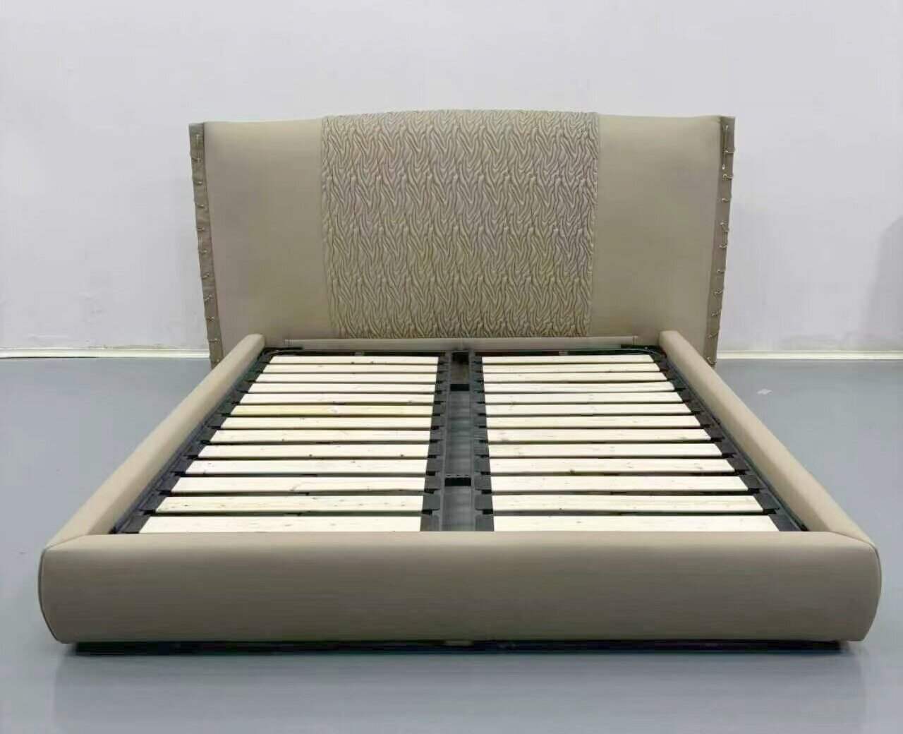 Luxury Geometric Leather Bed Frame with Gold Trim
