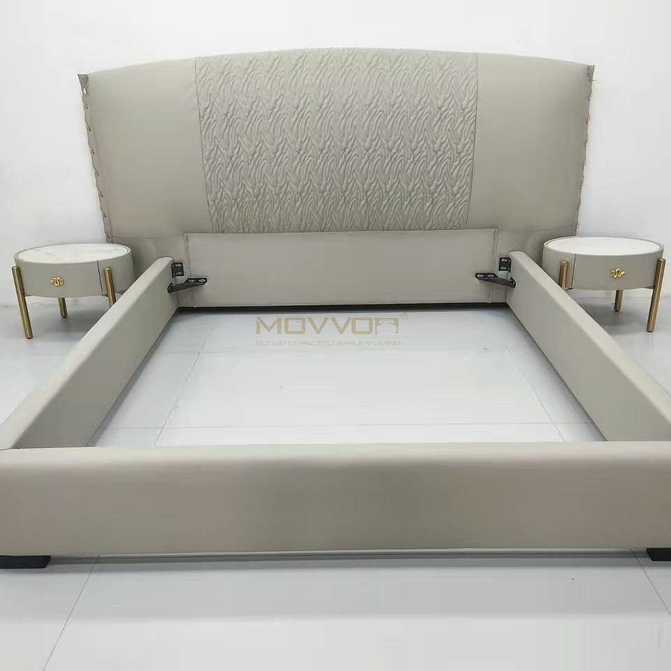 Luxury Geometric Leather Bed Frame with Gold Trim