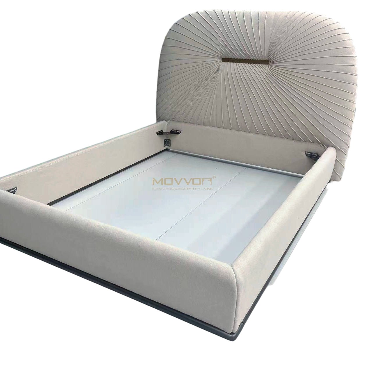 Luxury Sunburst Pleated Leather Bed with Gold Accents