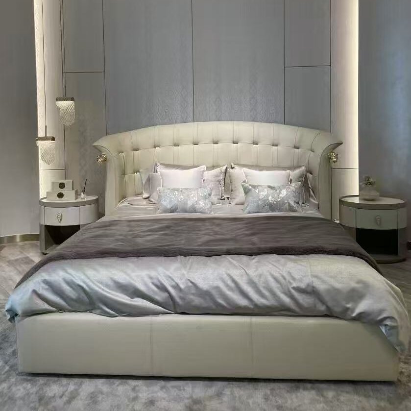 Imperial Tufted Wingback Leather Bedstead