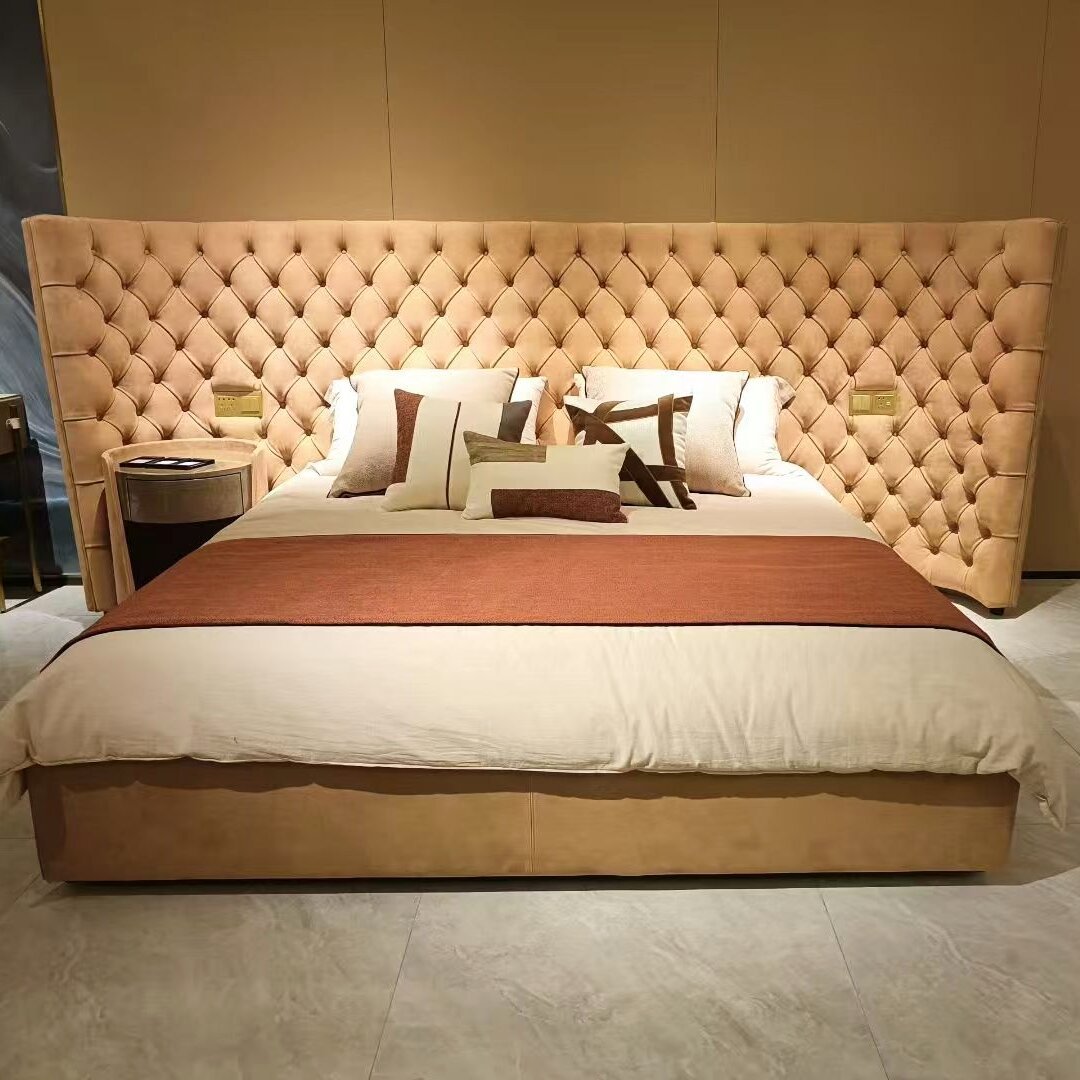 Luxury Wingback Tufted Velvet Bed Frame with Oversized Headboard