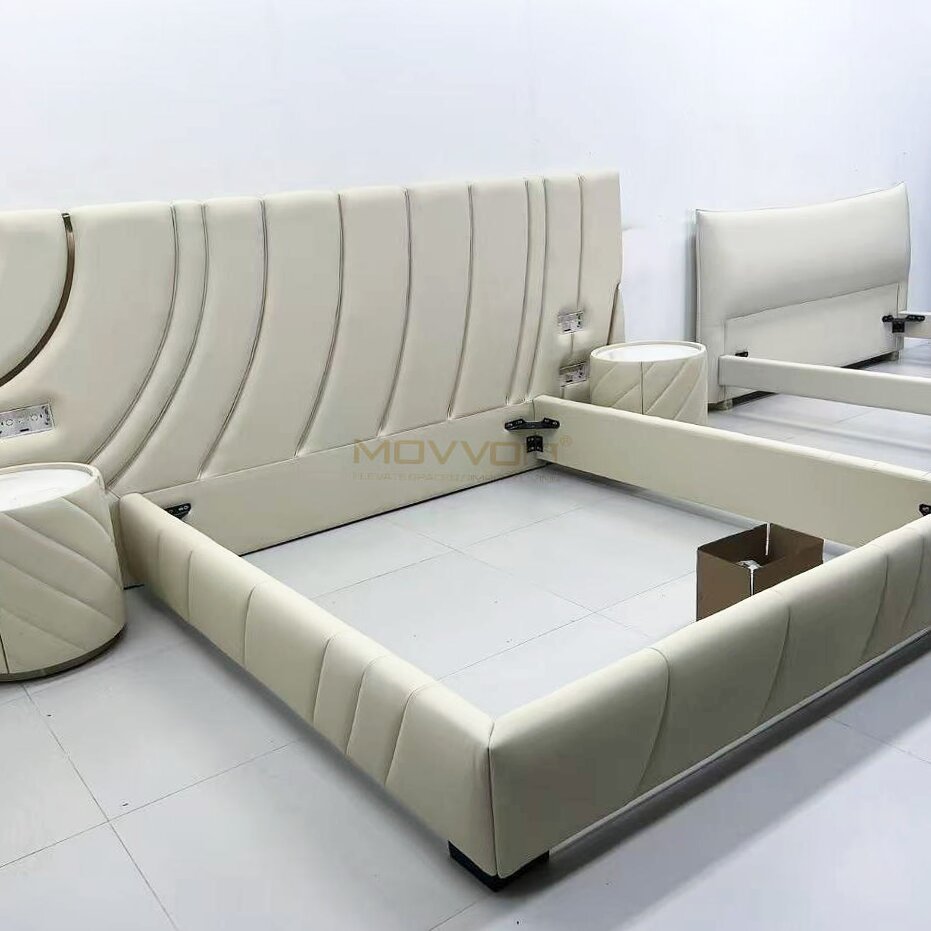Curved Channel Upholstered Bed with Gold Accent Bedroom Design