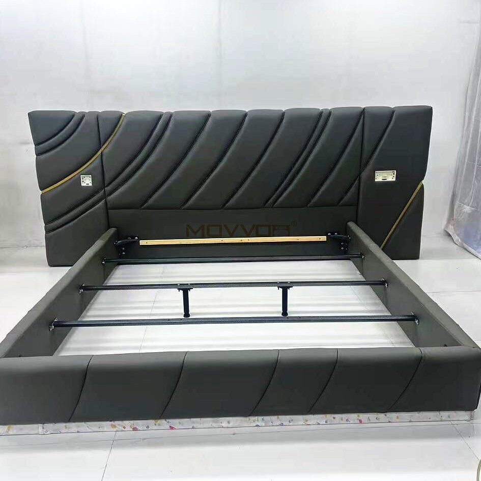 Curved Channel Upholstered Bed with Gold Accent Bedroom Design