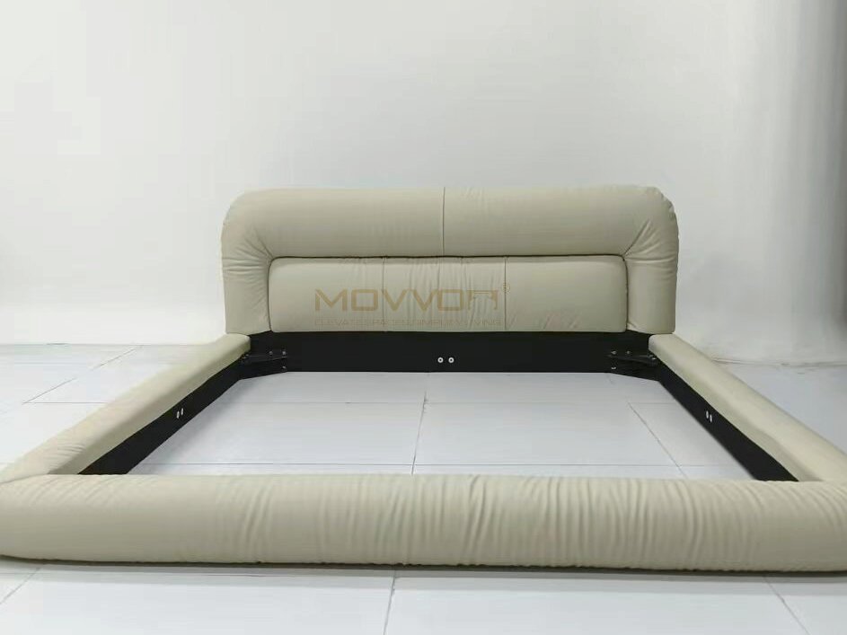 Warm Ivory Roll Cushion Upholstered Bed with Cloud-Like Low Frame