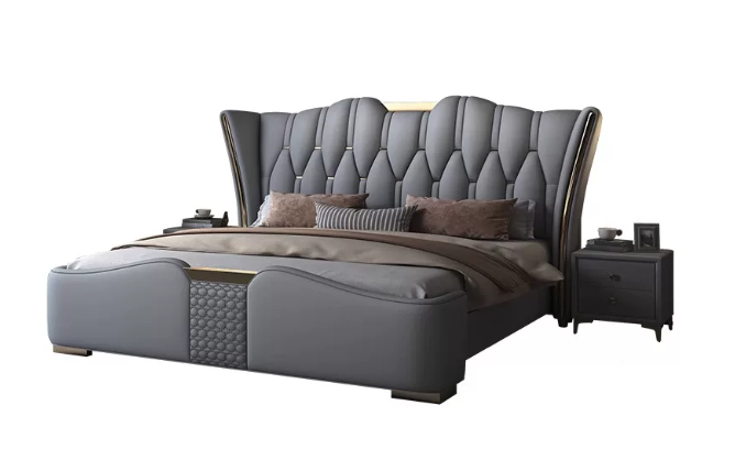 Ivory Scalloped Wingback Bed with Tailored Channel Headboard