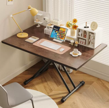 Portable Height Adjustable Coffee Table with X-Frame Rolling Base