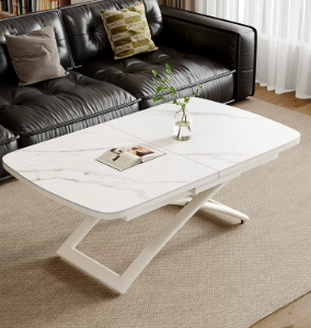 Sliding Leaf Lift Coffee Table with Marble-Effect Convertible Top