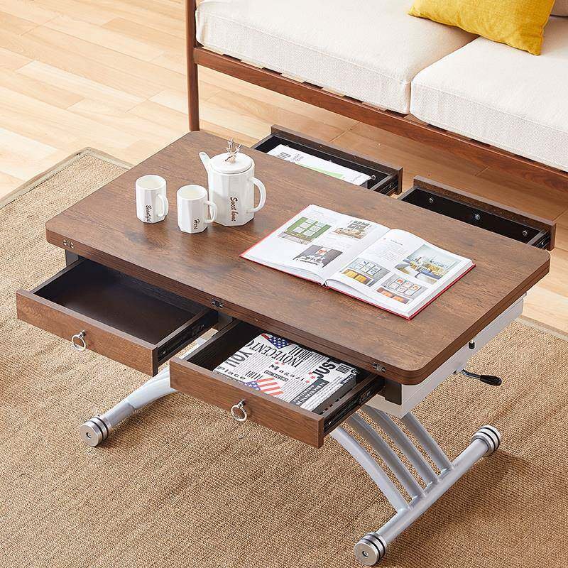 Drawer Lift Table with Flip-Up Worktop and Curved Base