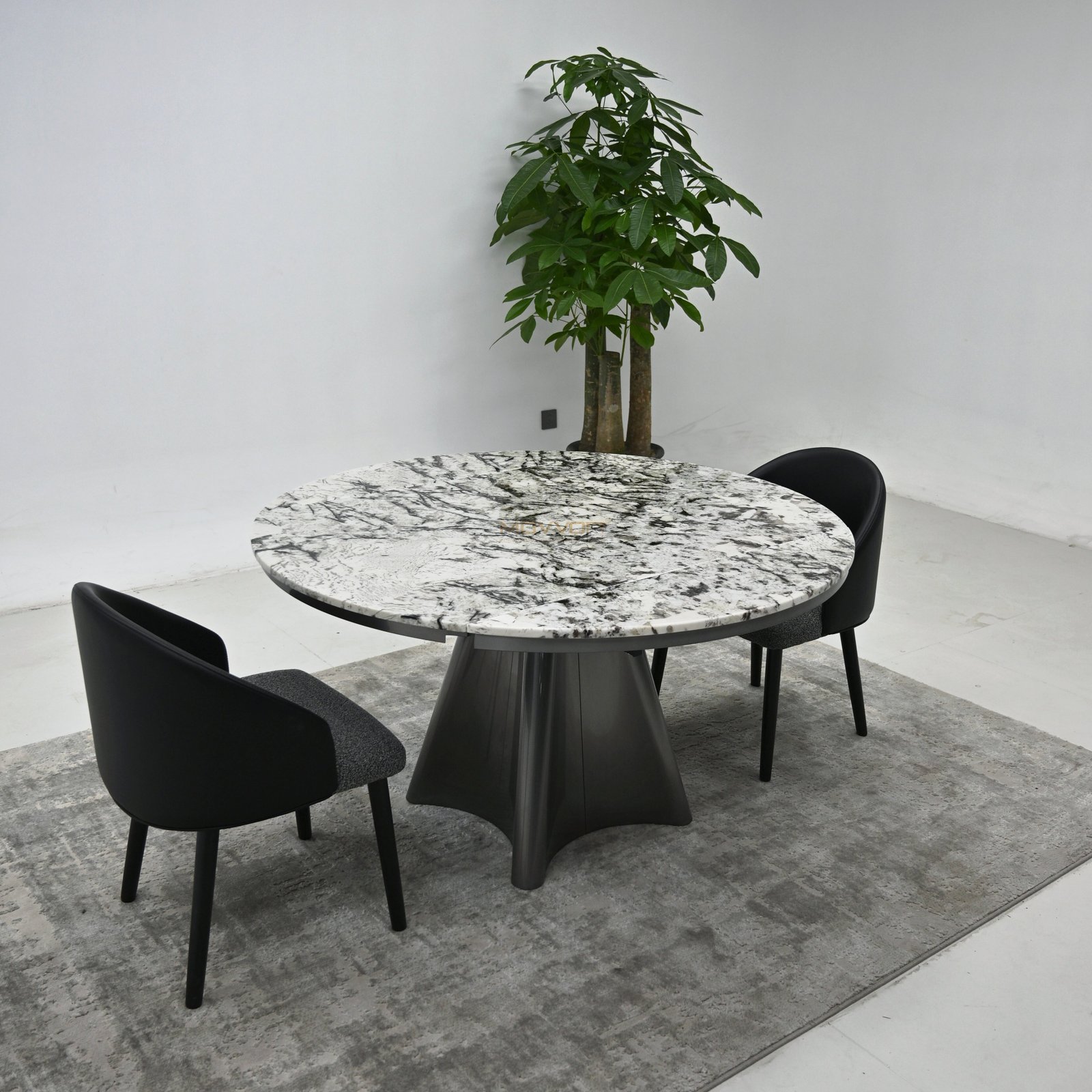 Snowstorm Marble-Effect Folding Round Table with Petal Stainless Steel Pedestal