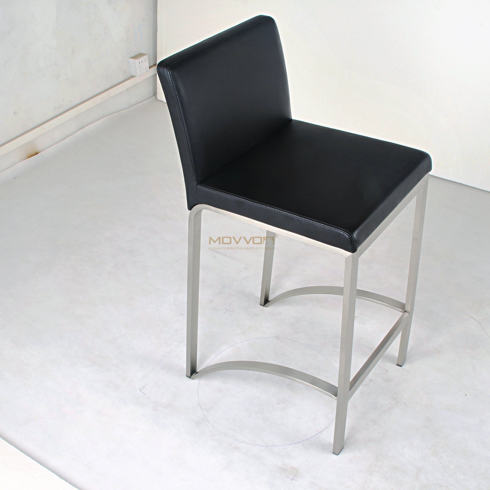 Black Upholstered Bar Chair with Arched Metal Footrest