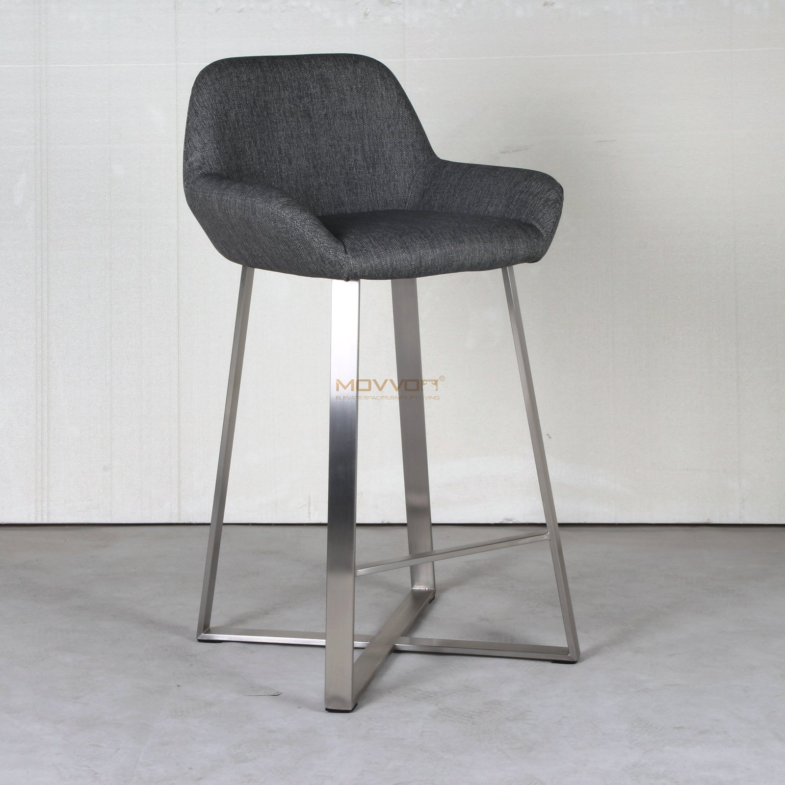 Grey Upholstered Bucket Bar Chair with Angled Footrest Frame