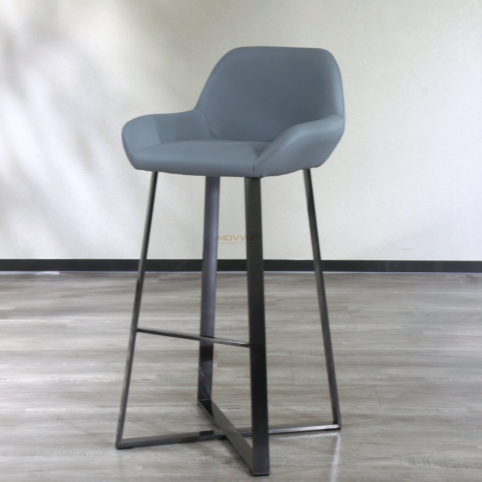 Grey Upholstered Bucket Bar Chair with Angled Footrest Frame