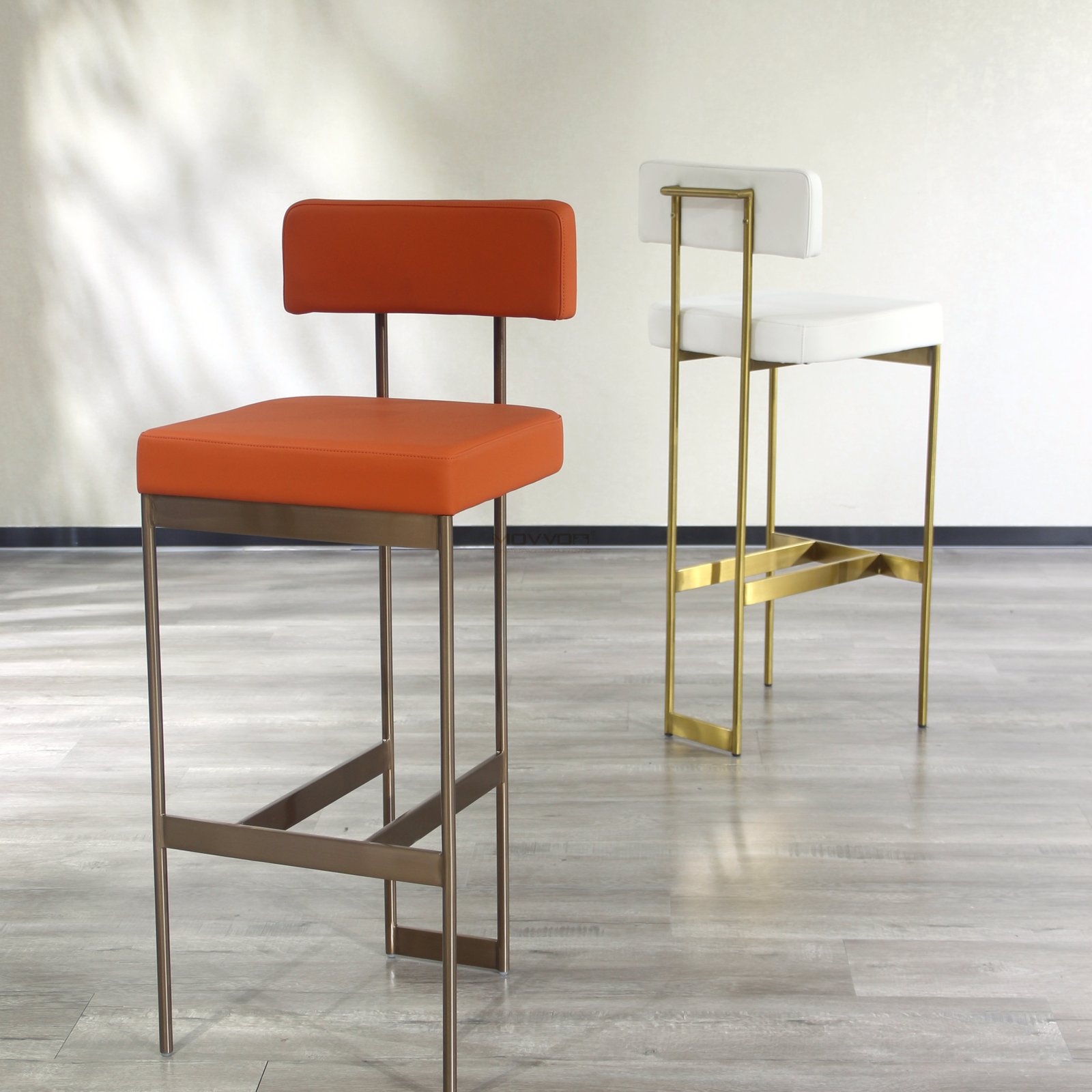 Upholstered Bar Chair with Floating Back and Champagne Footrest Frame