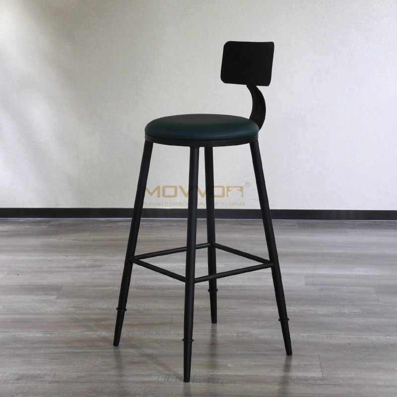 Industrial Green Bar Stool with Bent Back Support and Black Crossbar Frame
