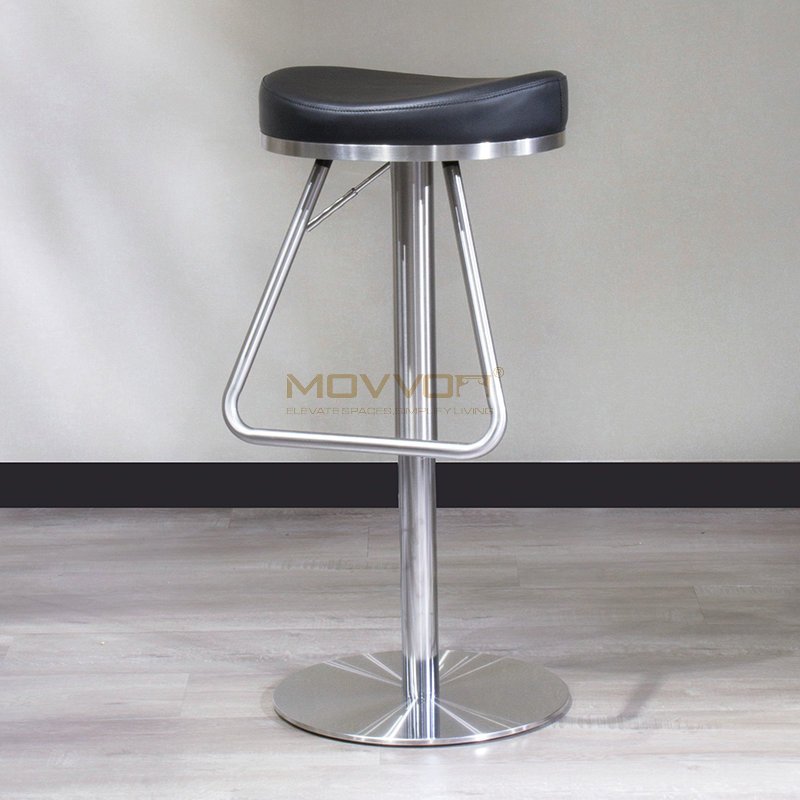 Backless Saddle Bar Stool with Quilted Seat and Round Pedestal Base