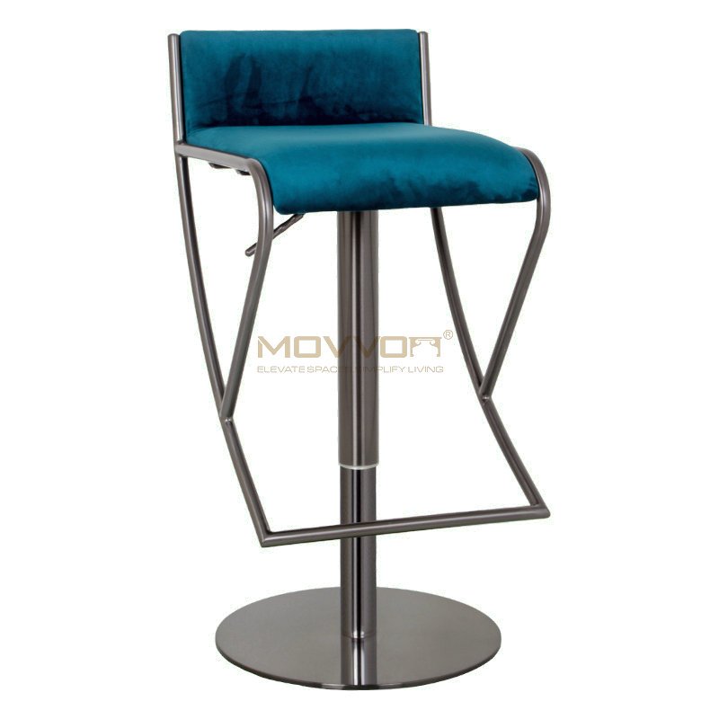 Teal Low Back Bar Stool with Angular Footrest and Pedestal Base