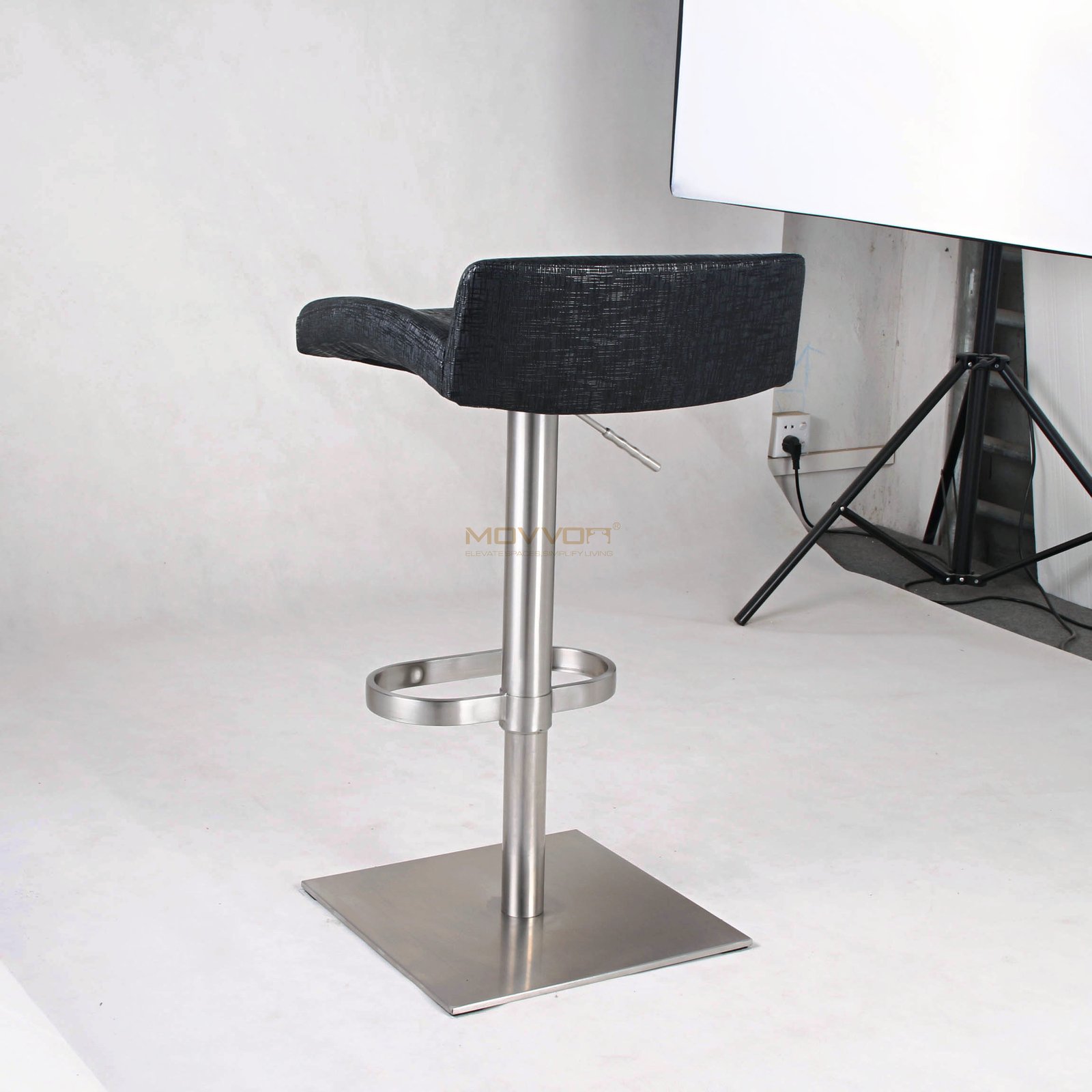 Textured Black Wave Seat Bar Stool with Oval Ring Footrest