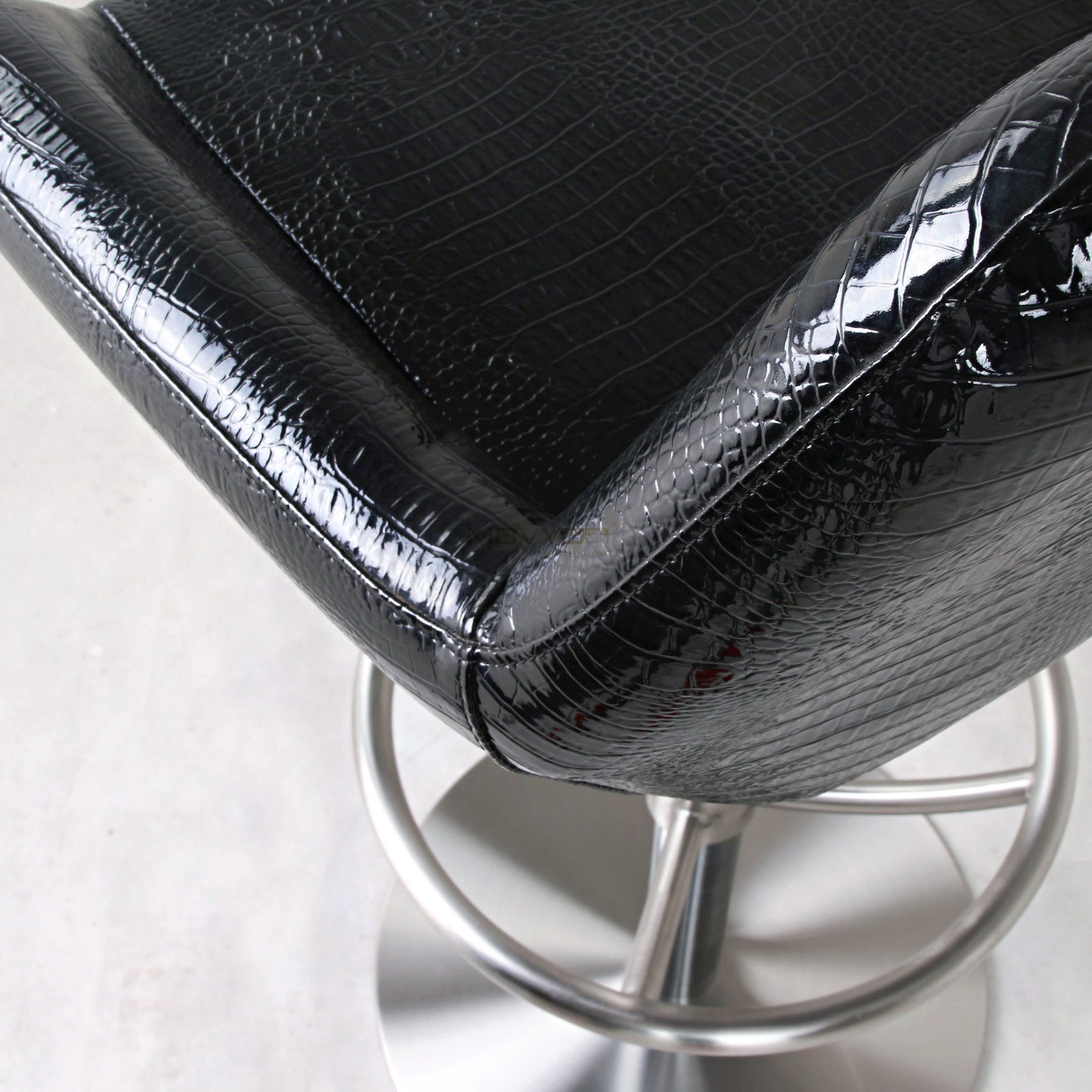 Croc-Embossed Black Bar Chair with Wheel Ring Footrest