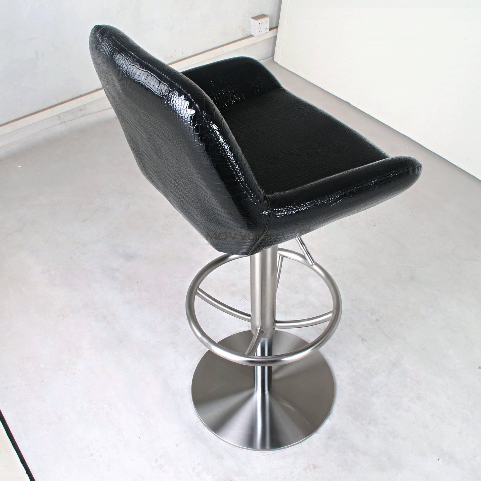 Croc-Embossed Black Bar Chair with Wheel Ring Footrest