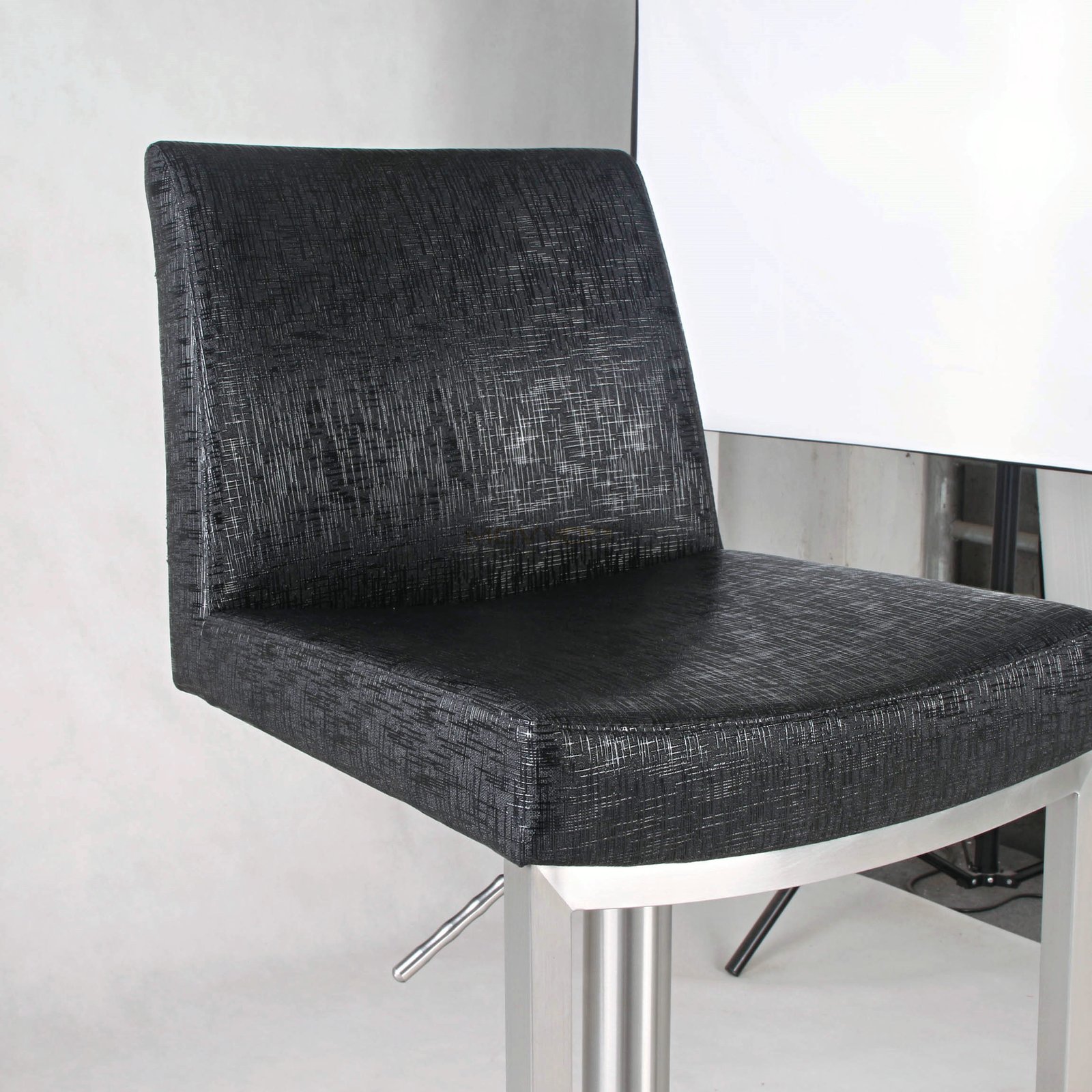 Crosshatch Black Bar Stool with Side-Frame Footrest and Square Base