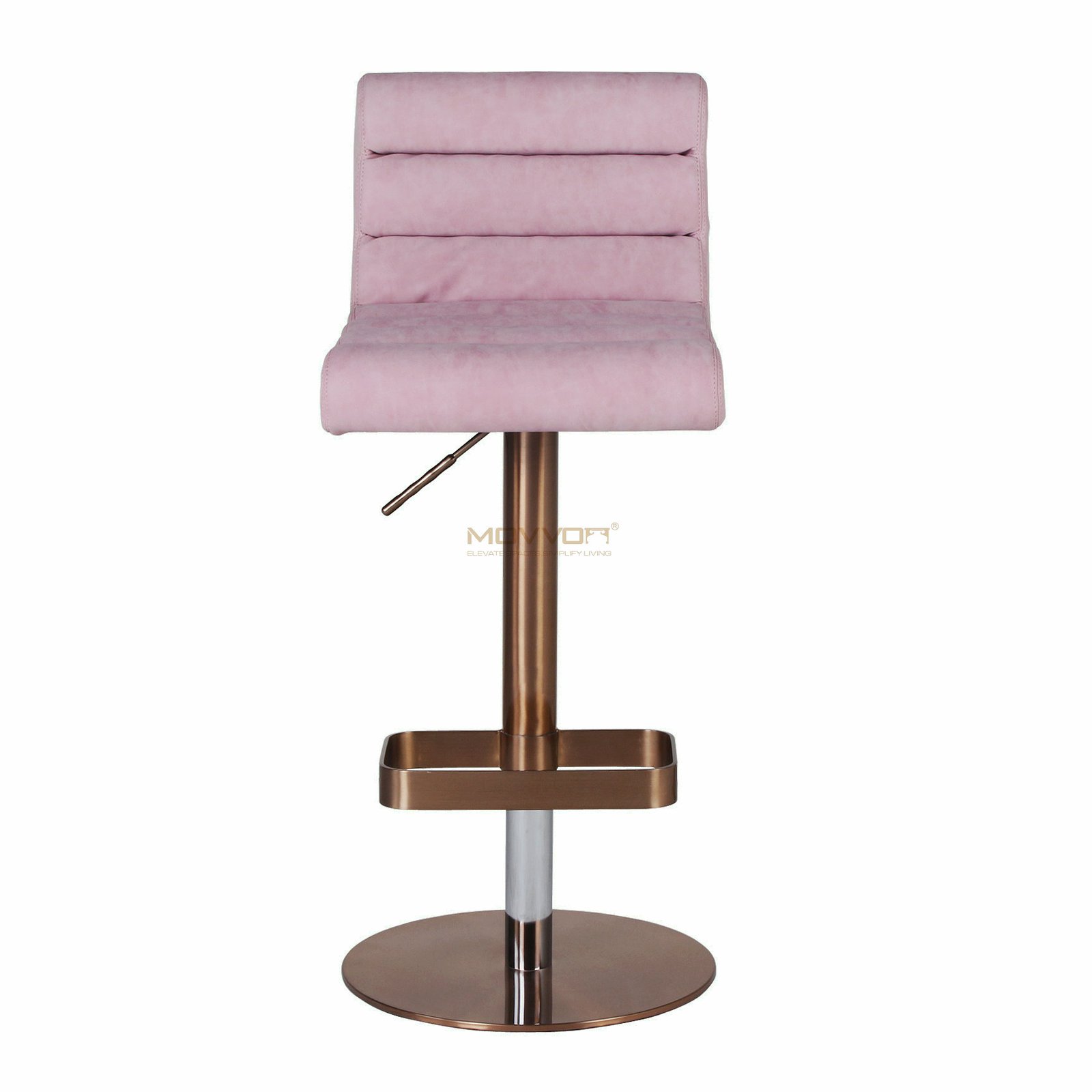 Pink Channel Back Bar Chair with Bronze Rectangular Footrest