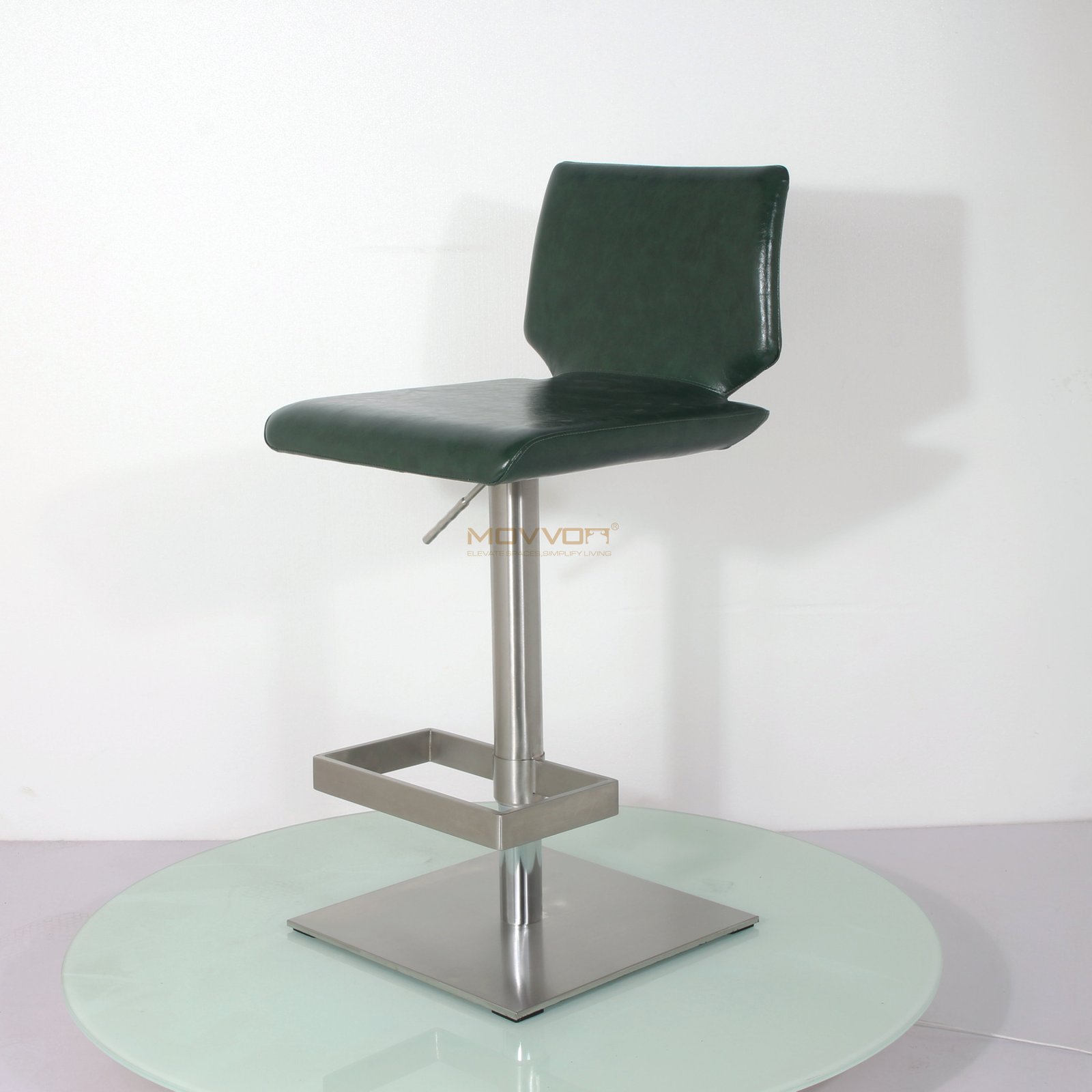 Geometric Back Bar Stool with Square Pedestal and Rectangular Footrest