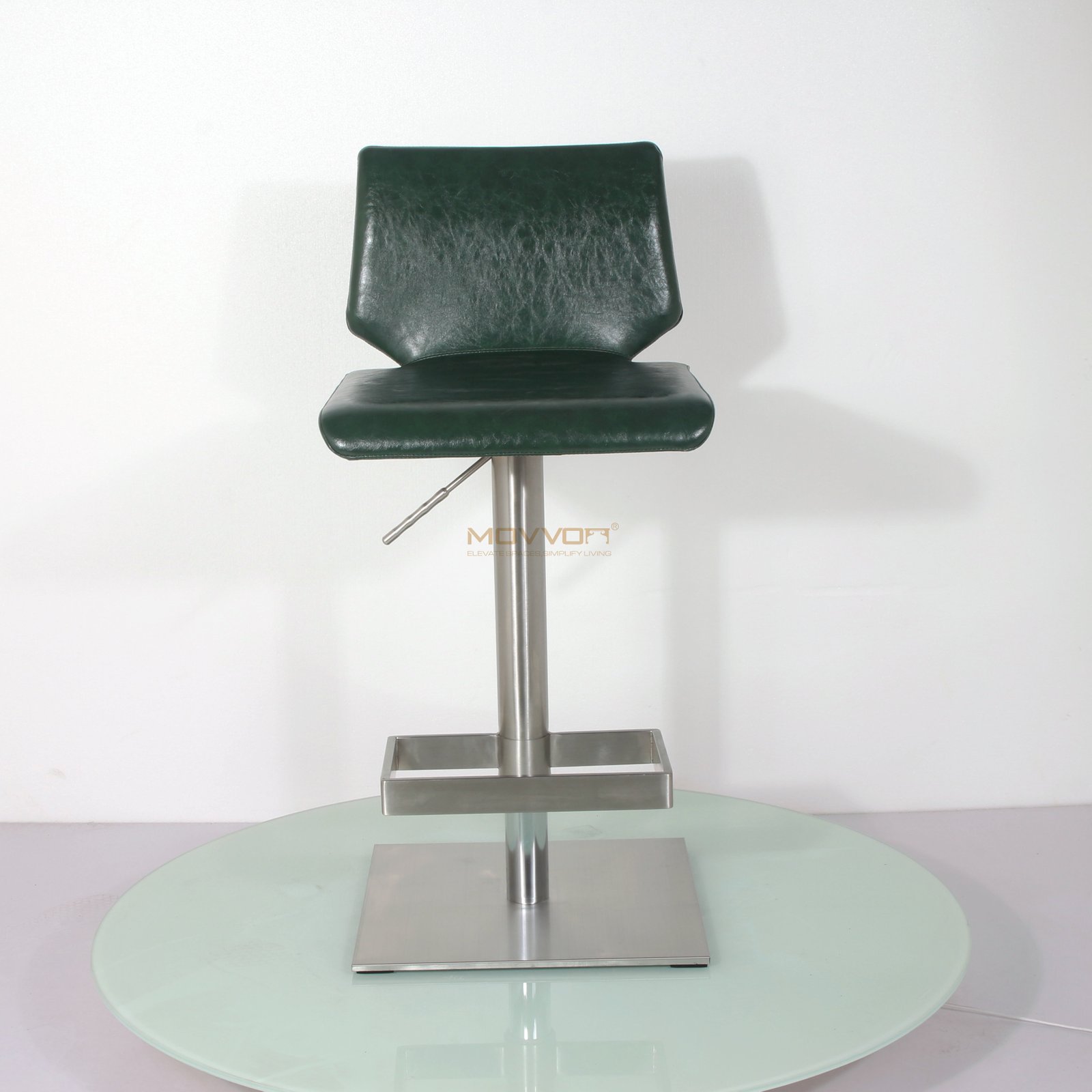 Geometric Back Bar Stool with Square Pedestal and Rectangular Footrest