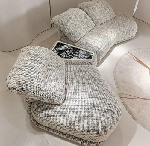 Free-Form Modular Lounge Sofa with Triangular Connector Table