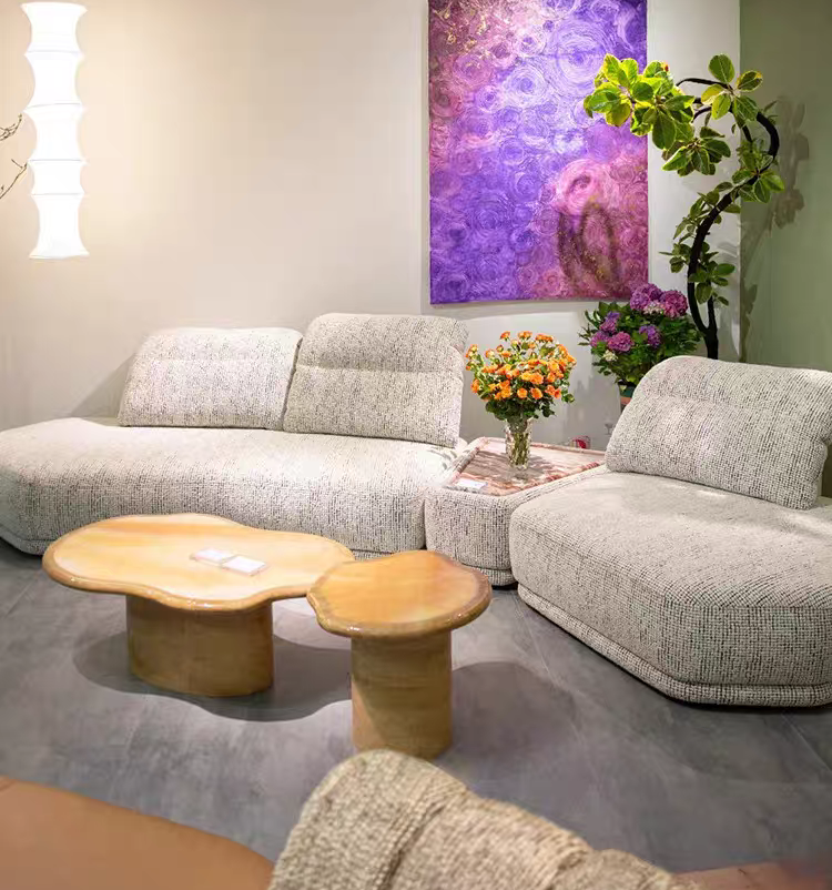 Free-Form Modular Lounge Sofa with Triangular Connector Table