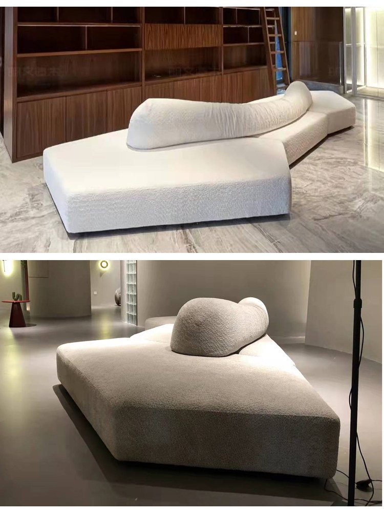 Long Bolster-Back Modular Sofa for Curved Low Lounge Layouts