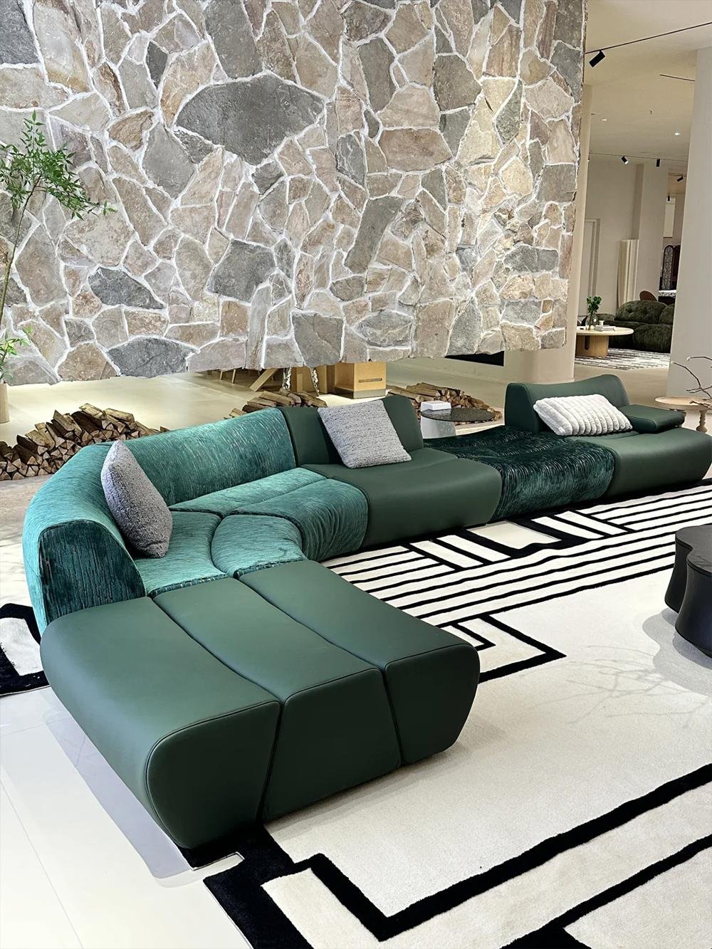 Emerald Mixed-Material Modular Sofa for Extended Lounge Layouts