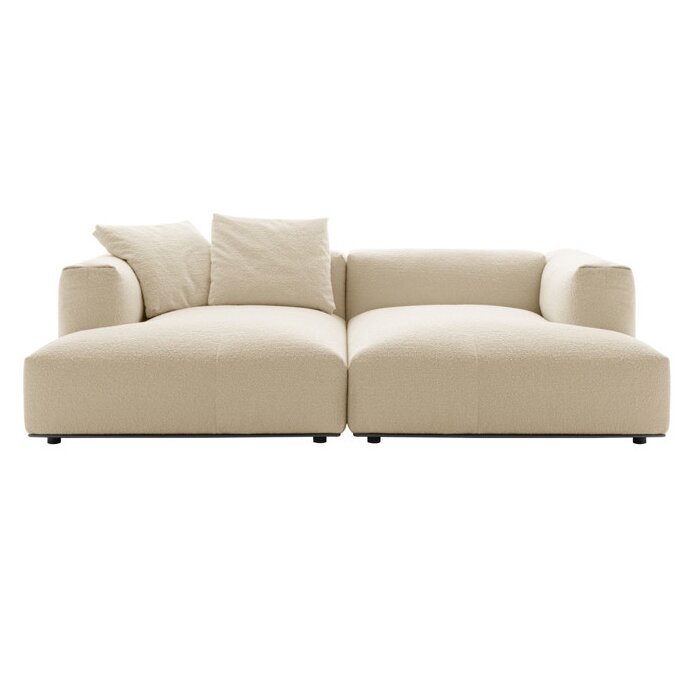 Clean-Block Modular Sofa in Cream Boucle or Brown Leather-Look Finish