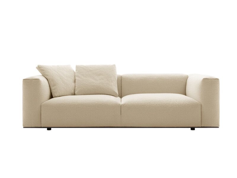 Clean-Block Modular Sofa in Cream Boucle or Brown Leather-Look Finish
