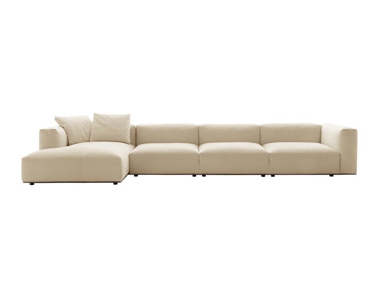 Clean-Block Modular Sofa in Cream Boucle or Brown Leather-Look Finish