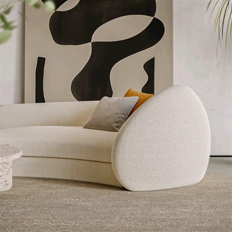 Sculptural Curved Boucle Sofa with Rounded Cocoon Arm Ends