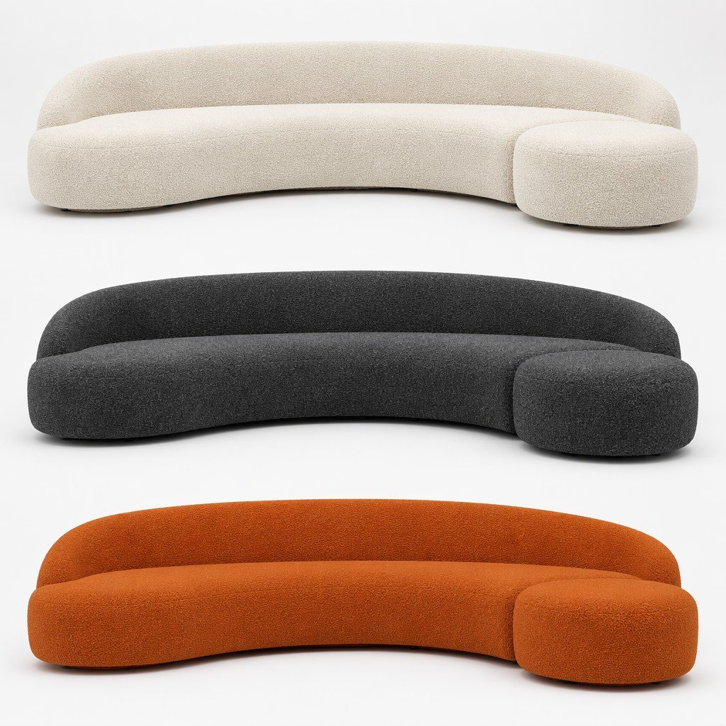 Twin-Round-End Cloud Sofa with Low Back Modular Seating