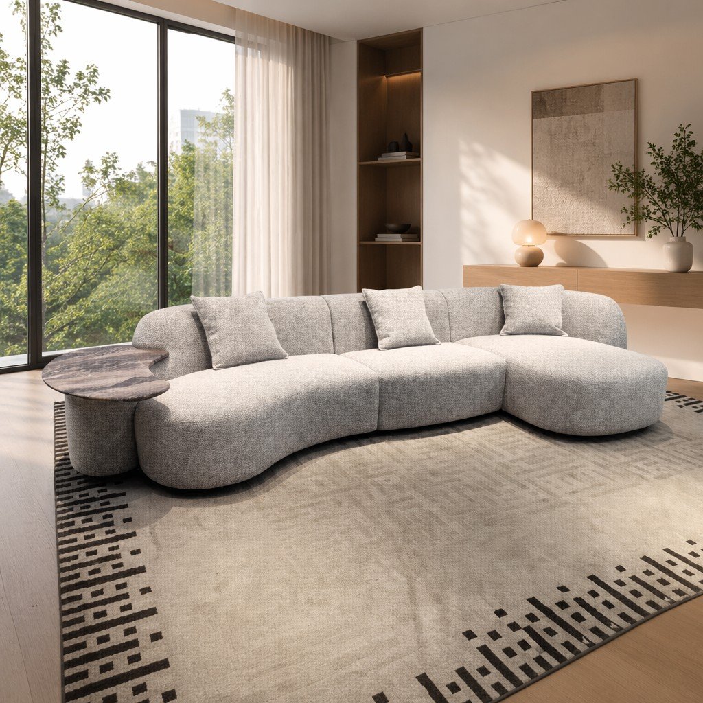 Twin-Round-End Cloud Sofa with Low Back Modular Seating