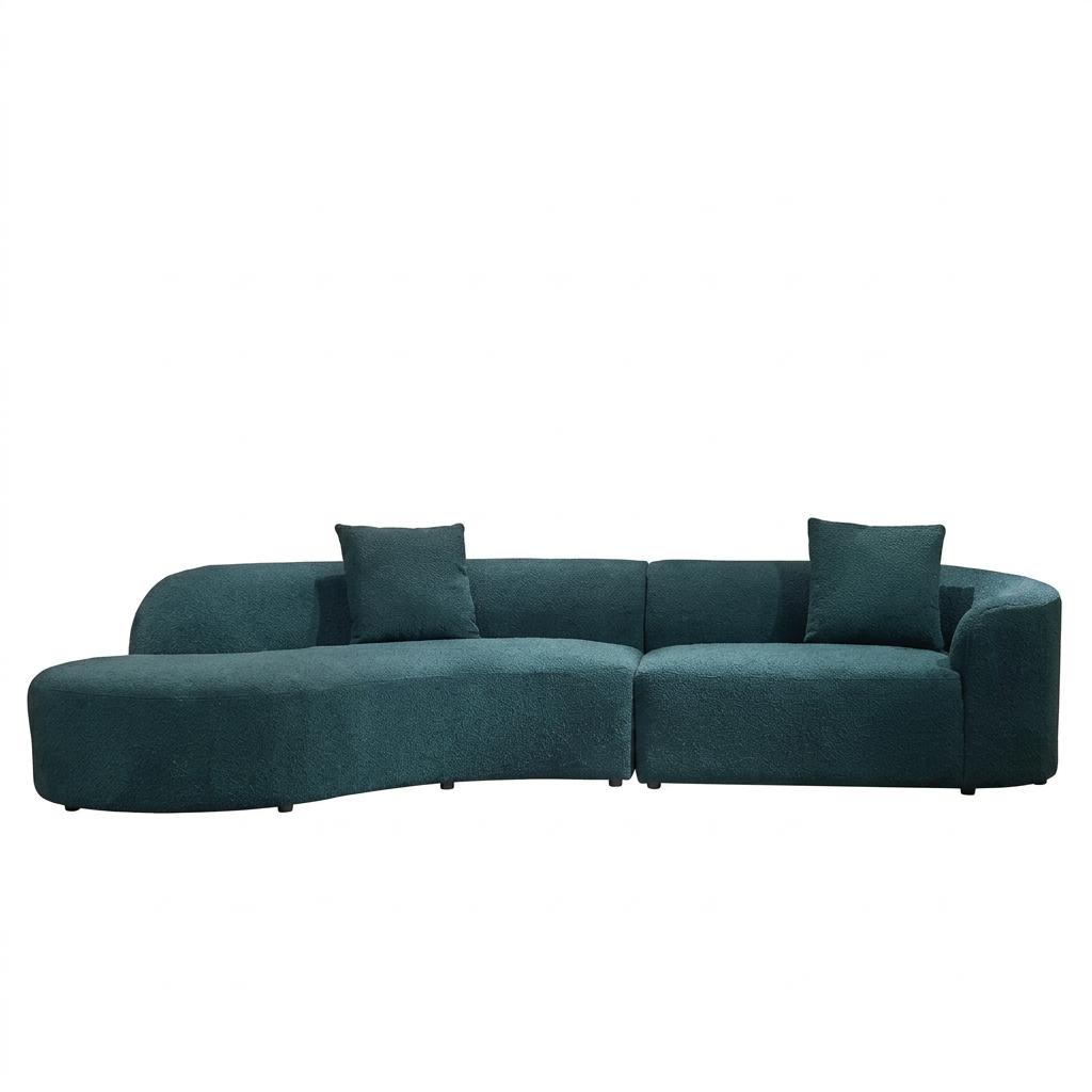 Teal Modular Sofa Centered on a Rounded Chaise Lounge Module