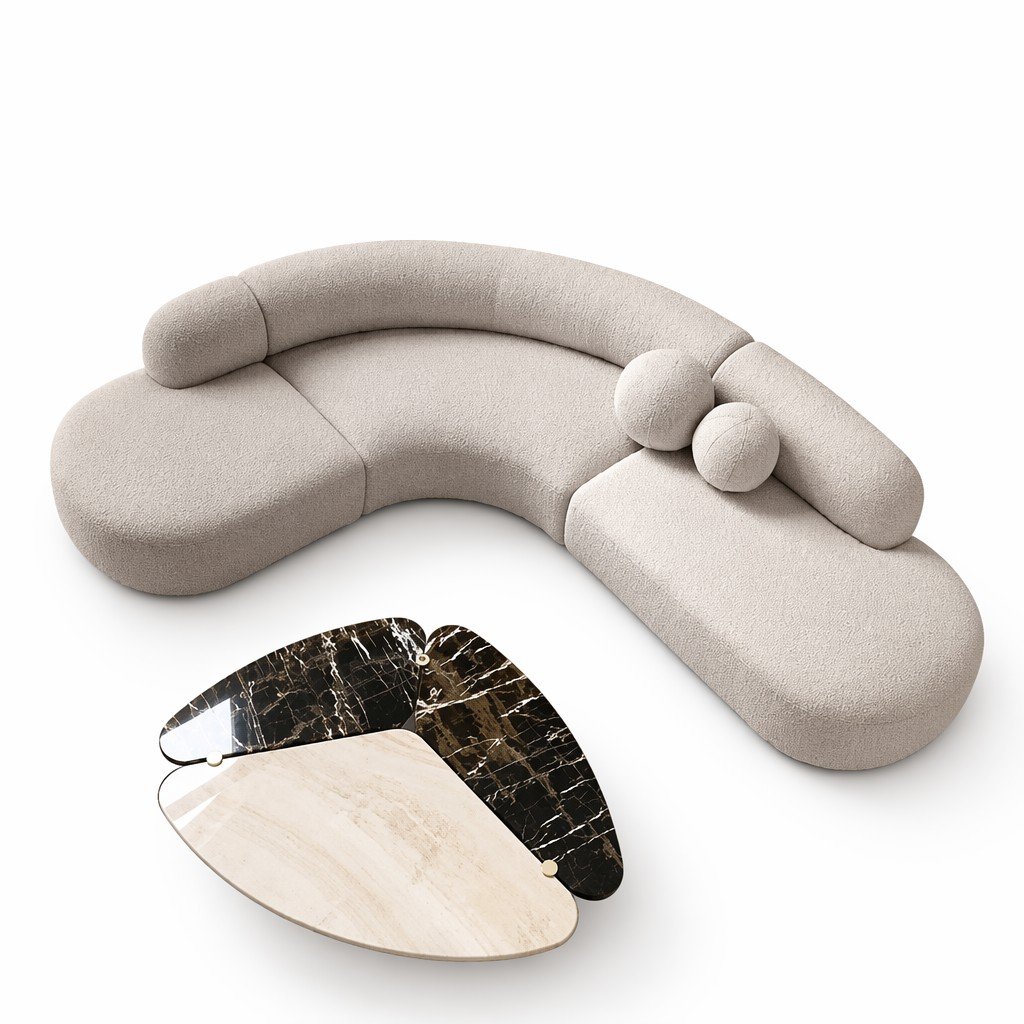 ​Pebble Lounge Sofa System with Round Back Cushions and Organic Chaise Pods