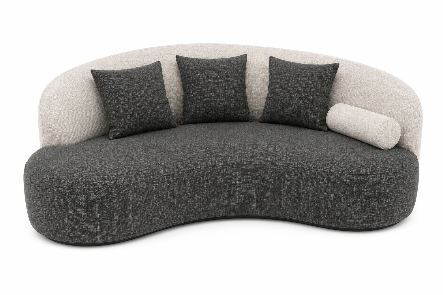 Dark Pebble Chaise Sofa with Cream Back Pillows and Organic Low Form