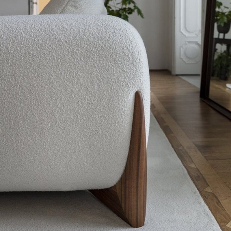 Cream Boucle Sofa and Armchair Set with Walnut A-Frame Legs