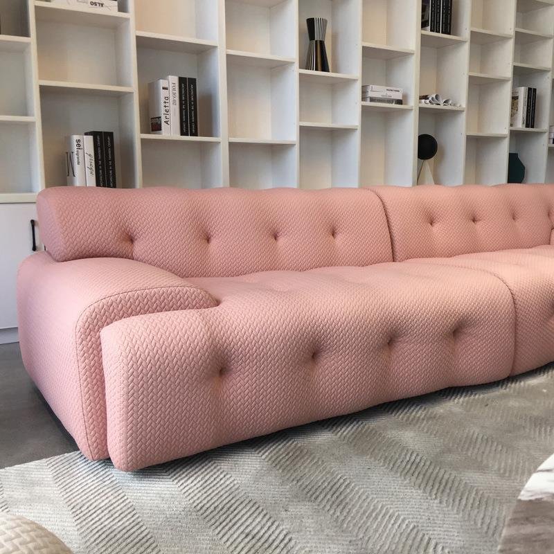 Pastel Button-Tufted Sofa with Ribbed Side Arms and Modular Color Options