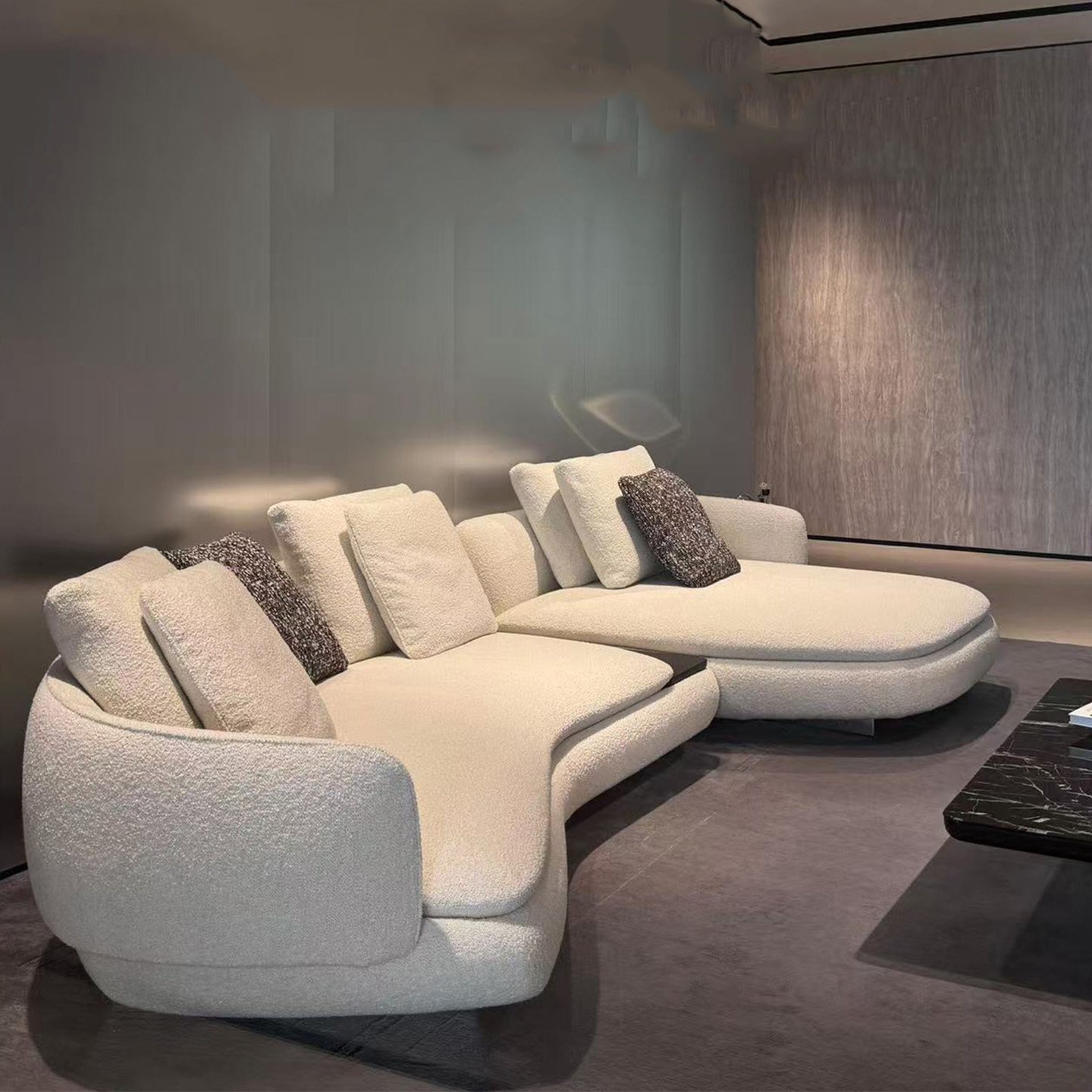 Cream Wave Sofa with Open Undercut Base and Pillow Backrests