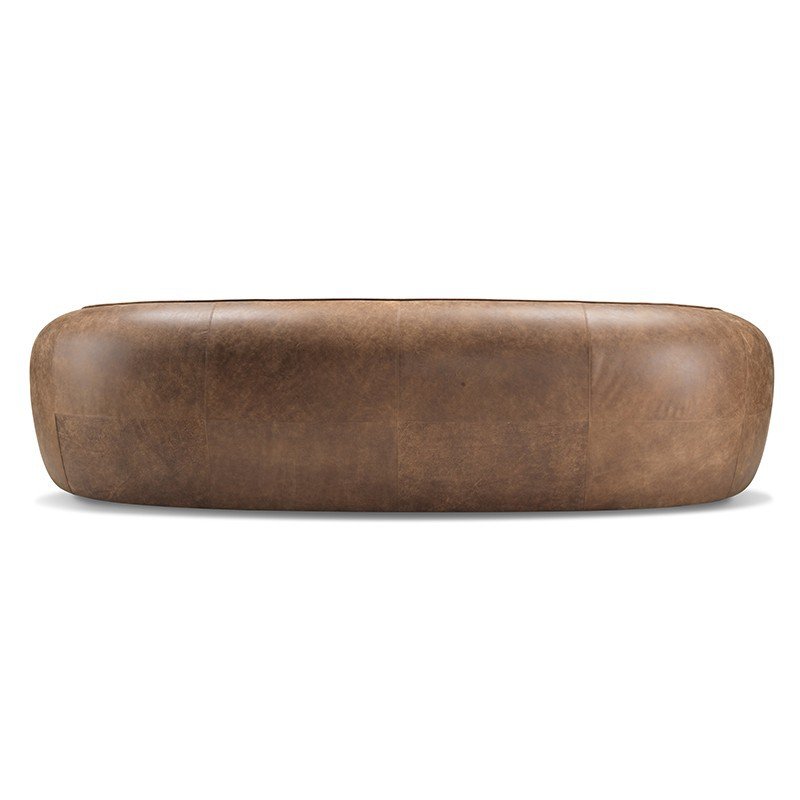 Brown Leather-Look Cocoon Sofa with Rounded Enclosed Arms
