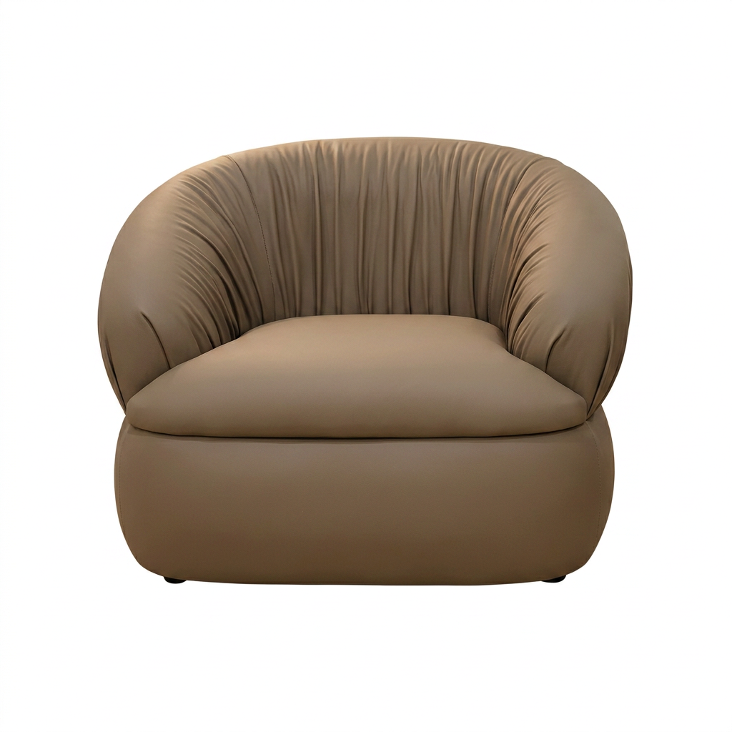 Caramel Channel-Tufted Shell Lounge Chair with Rounded Low Base
